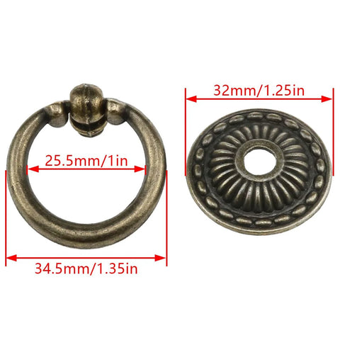 Antique Bronze Ring Drawer Pulls 4 Piece Set With Screws For Dressers Chests Vanity Cabinets Jewelry Boxes Ring Size 35 By 25 Millimeters