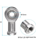 Hardcore M10 Rod End Bearing With Female Right Hand Thread Stainless Steel Build Includes Slick Jam Nut Drop Dead Accurate And Corrosion Proof For Heavy Load Auto And Truck Rigs showing M10x1.25 female thread and dimensions.