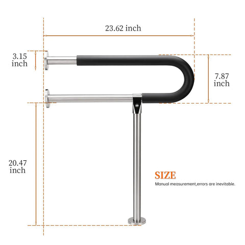 Sturdy 23.6 Inch Handicap Grab Bar For Bathroom With Non Slip EVA Handle, Stainless Steel Wall Mounted Rail Supports Up To 440 Lb shown with measurements.