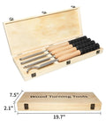 Do-It-All Carbide Tipped Wood Lathe Turning Tool Set With Rubber Handles displayed in wooden case, 8 indexable tools