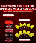 Renegade Pro Red Metal Polish bottle with 1/8-inch foam polishing cones and barrels drill attachment kit