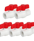 Five Pack Half Inch PVC Ball Valves With T Handle For Quick On Off Valve Threaded NPT Half Inch For Water Irrigation Pool