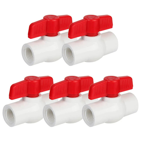Five Pack Half Inch PVC Ball Valves With T Handle For Quick On Off Valve Threaded NPT Half Inch For Water Irrigation Pool