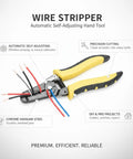 Automatic Self Adjusting Wire Stripper and Cutter Tool 7 Inch Chrome Vanadium Steel Jaws with yellow handles