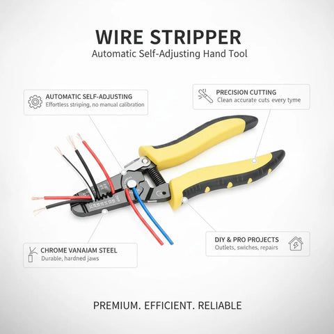 Automatic Self Adjusting Wire Stripper and Cutter Tool 7 Inch Chrome Vanadium Steel Jaws with yellow handles