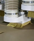 Close-up of the tough spindle dust shoe with auto adjusting clamp, designed to keep your CNC shop sweat free.
