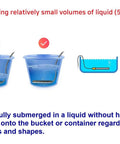 Illustration showing Fully Submersible Portable Electric Immersion Water Heater in a 5-gallon bucket, submerged with thermostat control.