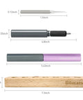 Pro Grade 7 Piece Tungsten Steel Scribing Tool Set With Wooden Stand for Model Makers, showing scribe sizes and dimensions.