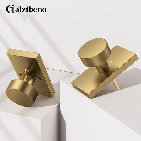 Antique Brass Door Knobs With Privacy Function, Vintage Interior Door Hardware, rectangular modern design in zinc alloy.