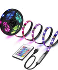 USB Powered RGB 15 Color LED Strip Lights With Remote Control 6.56ft for bedroom, party, kitchen, displaying vibrant colors