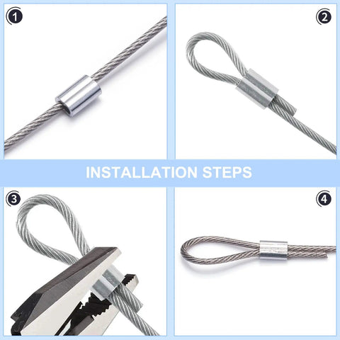 100 Pack Aluminum Crimping Loop Sleeves For One Eighth Inch Wire Rope Heavy Duty Aluminum Ferrule Ends For Steel Cable End Fittings To Secure And Crimp Versatile DIY Rigging Accessories, 1/8in wire rope installation steps