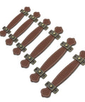 Six Retro Style Leather Furniture Pull Handles Set 6.3 Inch Length for Drawers Cabinets and PU Suitcases Brown
