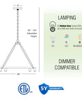 Diagram of Rustic Wagon Wheel Chandelier With Eight Lights Large Farmhouse Round Kitchen Island Pendant showing dimensions and features.