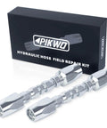 Two Pack Three Eighths Inch Hydraulic Hose Field Repair Kit Reusable For 2-Wire Braided Hoses With Zinc Plated Components On Site Quick Fix