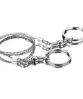 Beefy Stainless Steel Portable Wire Saw for Outdoor Wood Cutting with rings, showing four-strand cable
