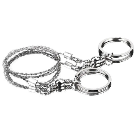 Beefy Stainless Steel Portable Wire Saw for Outdoor Wood Cutting with rings, showing four-strand cable