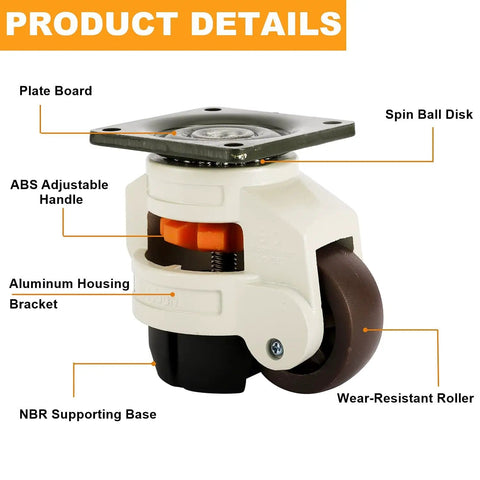 Beefy 4 Pack Leveling Casters With Nylon 2 Inch Wheels And Rubber Feet For Industrial Equipment And Workbenches Retractable Support Up To 2200 Lbs Easy Install Stable On Uneven Floors