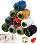 Ten Color Sewing Thread Kit With Heavy Duty Denim Grade Polyester Spools 20s/3 Thick Thread Includes Needles Needle Threader And Thimble 200 Yards Per Roll Perfect All In One For Jeans And Garment Repairs