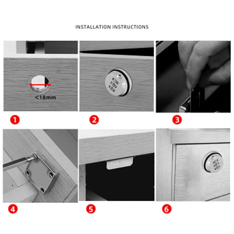 Installation steps for Keyless Combination Cam Lock With Password Security For Drawers Cabinets Lockers, Zinc Alloy, Rust Resistant