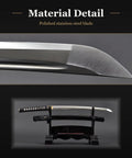 Wakizashi Iaito Training Sword For Iaido Practice Unsharpened Stainless Steel Blade With Fuller Groove on display stand