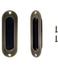 Flush Recessed Pulls Set, Antique Bronze Finish Stainless Steel Hardware, front and side view with screws, for barn sliding doors.