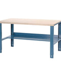 Front view of Beefy Heavy Duty Adjustable Industrial Workbench With 60 Inch Wide 30 Inch Deep Plastic Laminate Top 1.5 Inch Thick Square