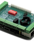 Badass Industrial Automation HAT For Raspberry Pi featuring stackable green PCB with optically isolated connectors and digital IO.
