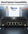 Intel Celeron J1900 Firewall Mini PC With Four Network Ports And Extra GB Connectivity For Straight Up Bulletproof Home Routing Plus 4GB RAM 64GB SSD Storage For Smooth VPN Setup back view with four LAN ports