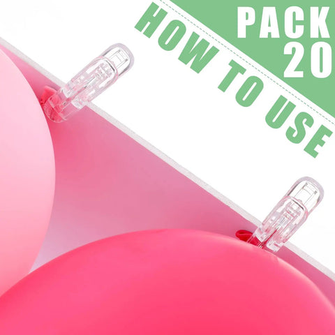 Transparent Balloon Arch Clips Set Of 20 Heavy Duty Plastic Spring Clamps 2.4 Inch used to secure pink balloons