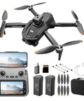 4K GPS Drone With 4.5 Inch HD Controller Screen, Foldable Quadcopter, accessories including batteries, cables, and carry case.