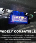 OBD II Bluetooth Car Diagnostic Scanner with ELM327 Code Reader for Android and iOS plugged in a car's OBD port