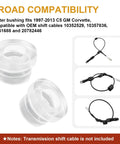 Shifter Cable Bushing Repair Kit For 1997 2013 C5 Corvette 4 Pack with bushings and compatible OEM cables diagram.
