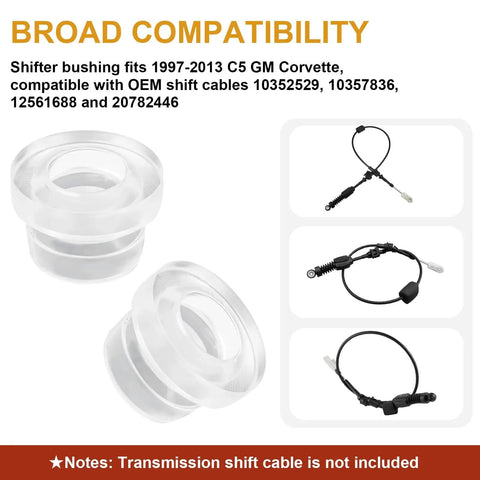 Shifter Cable Bushing Repair Kit For 1997 2013 C5 Corvette 4 Pack with bushings and compatible OEM cables diagram.