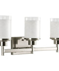 Alexa Collection 3 Light Bath Vanity Light With Etched Linen Glass and Clear Edge Glass in Brushed Nickel Finish for Modern Bathrooms