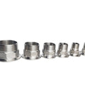 Six stainless steel LOZOME sanitary tri-clamp to NPT hex male thread adapters