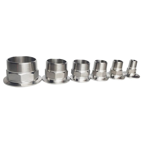 Six stainless steel LOZOME sanitary tri-clamp to NPT hex male thread adapters