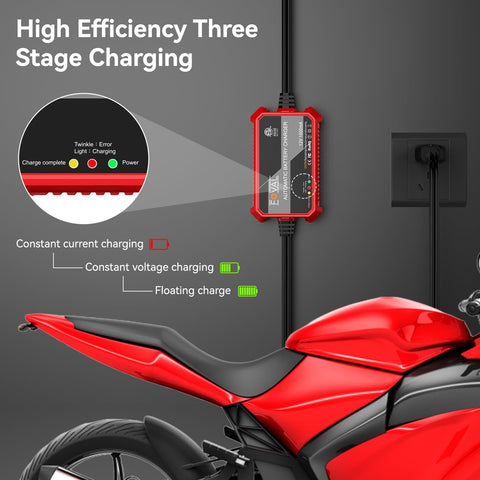 Automatic 12V 1A Smart Battery Charger And Maintainer, No Fuss Trickle Charger For Lead Acid Batteries, charging motorcycle