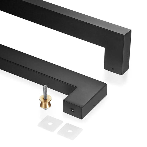 Push Pull Door Handle 900mm Stainless Steel Square Rectangle Matte Black Finish with mounting hardware visible