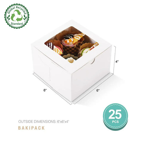 Snag This Fresh Stack Of Twenty Five White Bakery Boxes With Clear Display Window Slick Six By Six By Four Inch Pastry Cases For Small Cakes Cupcakes Donuts And Sweet Treats Packing