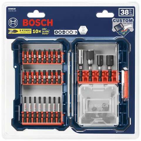 38-piece Bosch impact tough screwdriving set with tilt case, custom storage, long lasting bits for high torque jobs