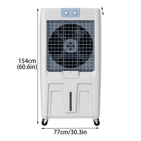 Portable Evaporative Air Cooler With Three Speed Settings And Ultra Quiet Motor For Home Office Or Garage Use, 154cm tall white tower fan.