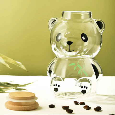 Airtight Glass Coffee Bean Jar With Fun Panda Lid Keeps Whole Beans And Grounds Locked In Heat Resistant Transparent Tea Sugar Canister Top Shelf Fresh Storage For Coffee Crew, featuring a cute panda design.