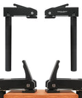 Badass 2 Pack Large Bench Holdfast Clamps 20mm Quick Acting Dog Hole Vise Aluminum Alloy Tool on wood surface.