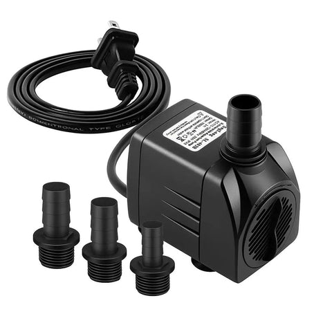 Submersible Pump 400GPH Ultra Quiet With Overheating Protection, 6.5ft Lift; pump with accessories and power cord for fountains and ponds
