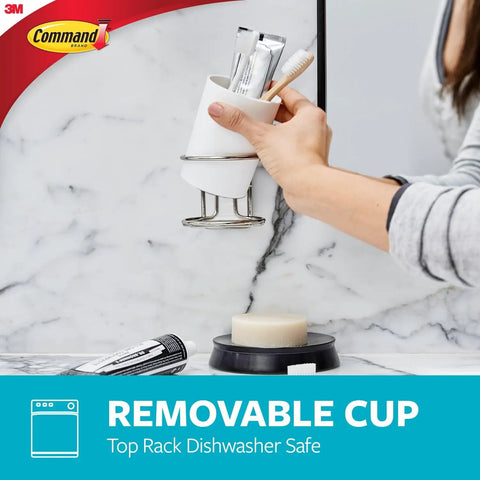 Bathroom Accessory Organizer With Two Medium Water Resistant Strips Satin Nickel Finish Holds Up To 2 Lb on marble wall