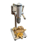 Precision Mini Watch Drill Press With Variable Speed For Jewelry Making And Repair showcasing metal body and brass clamps.
