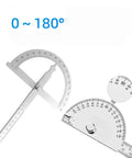 Heavy Duty Stainless Steel Angle Protractor Dead On Accuracy 0 To 180 Degrees Round Head Bevel Gauge showcasing precise angle markings.