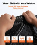 Hands holding Heavy Duty Rubber Flooring Roll 4 By 15 Foot Diamond Plate Mat, 3mm Thick, Wear Resistant SBR, non-slip mat