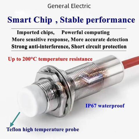 Built Tough M12 Inductive Proximity Sensor Switch No IP67 Waterproof For Tough Environments, 200°C High Temperature, Metal Probe