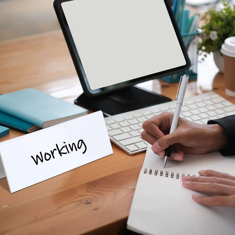 Desk with 20 Pack Dry Erase Name Tent Cards With Black Markers No Fuss Wipe Clean Reusable Desk Tags For Classroom Office Conferences